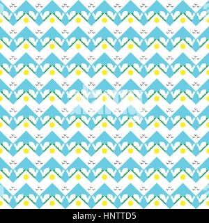 Chevron seamless pattern design avec bunny sur herbe debout à ouvrir clair ensoleillé ares oiseaux battant aqua bleu et blanc art drôle Illustration de Vecteur