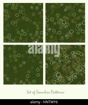 Ensemble de modèles sans couture. Les spirales et les cercles couleur verte design. Résumé Dark Horizons décoratifs. Vector illustration. Illustration de Vecteur