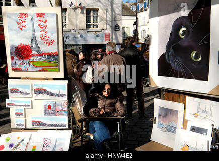 Les artistes et les touristes à la Place du Tertre, Montmartre, Paris, France, Europe Banque D'Images