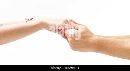 Mains d'un homme et une femme, isolé sur fond blanc. Banque D'Images