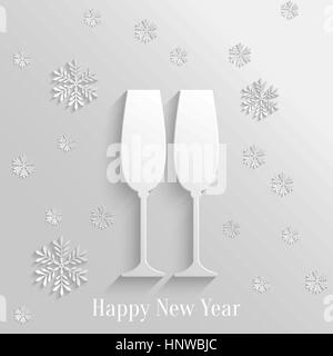 Résumé fond avec deux verres de champagne et les flocons Illustration de Vecteur