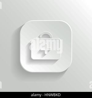 Les premiers soins. Kit médical - vector icône bouton app blanc avec ombre Illustration de Vecteur