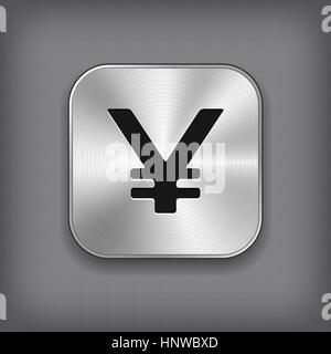 Icône Yen - vector metal bouton app avec ombre Illustration de Vecteur