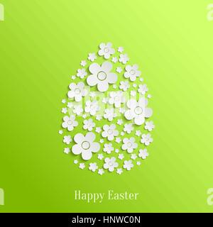 Abstract Vector Œuf de Pâques de fleurs blanches sur fond vert. Valentines Day card Illustration de Vecteur