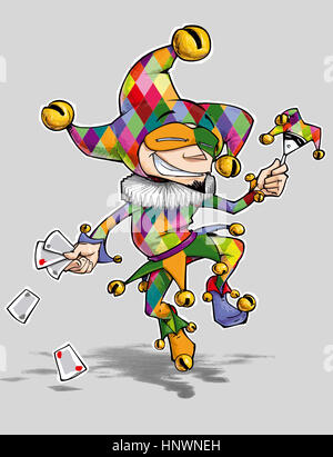 Cartoon illustration d'un bouffon coloré en danse diamond tenue. Banque D'Images