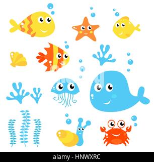 10735727 - poissons exotiques et d'animaux de mer grande collection. vector cartoon illustration. Banque D'Images