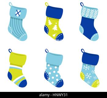 10971269 - chaussettes de noël cute cartoon vector set - illustration Banque D'Images