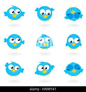 11064261 - drôles d'oiseaux twitter bleu collection. vector icons Banque D'Images