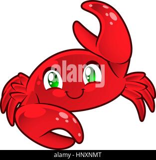 Crabe mignon. Signe du cancer. Crabe rouge smiling main levée vector illustration. Illustration de Vecteur