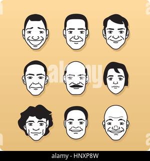 Avatars masculins linéaire visages, vector icon set Illustration de Vecteur