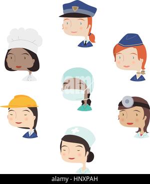 Femmes cartoon avatar 4 ensemble de collection Illustration de Vecteur