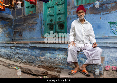 Ancien homme du Rajasthan, Jodhpur, Rajasthan, India Banque D'Images
