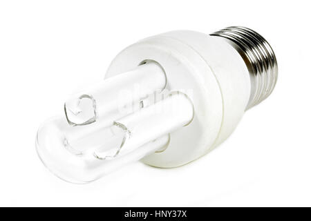 Casse de type tubulaire lampe fluorescente compacte isolé sur fond blanc Banque D'Images