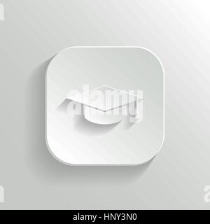 Graduation cap - vector icône bouton app blanc avec ombre Illustration de Vecteur