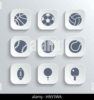 Sport balls icon set - vector app blanc boutons avec football soccer Tennis Baseball Basket-ball volley-ball rugby golf bowling symboles de ping-pong Illustration de Vecteur