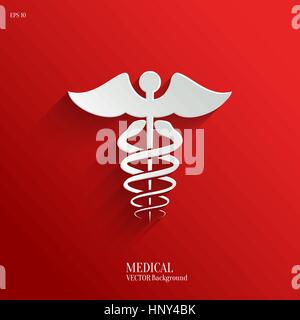 Caducée symbole médical- web vecteur icône sur fond rouge Illustration de Vecteur