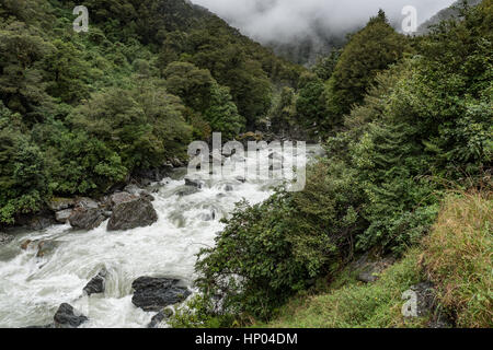 Haast river rapids dans Mount Aspiring National Park, Île du Sud, Nouvelle-Zélande. Banque D'Images