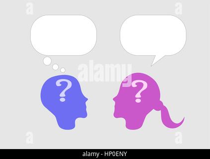 L'homme et la femme communiquent par bulles. Conversation de couple. Relation, communication, chat, date, de compréhension, de parler. Vector Illustration de Vecteur