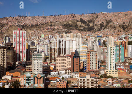 Vue panoramique du centre-ville, La Paz, Bolivie Banque D'Images