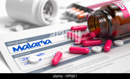 Le paludisme - Inscription en extrait de la maladie. 3D Render. Banque D'Images