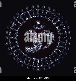 Symbole Aum ou om faite d'éléments polygonaux, points lumineux et particules pour votre conception Illustration de Vecteur