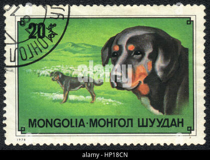 Un timbre-poste imprimé en Mongolie montre un éleveur mongol, vers 1978 Banque D'Images