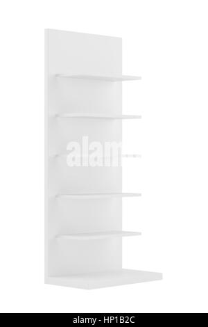 Vitrine vide blanc vide s'affiche avec les tablettes de vente au détail. Le rendu 3D Banque D'Images