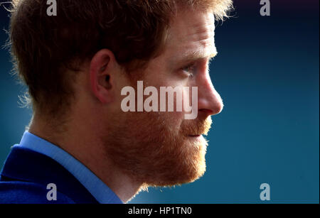 Le prince Harry, Patron de la Rugby Football Union (RFU) assiste à une séance de formation du Rugby au stade de Twickenham, Londres. Banque D'Images