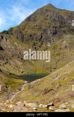 Snowdon pic et la voie du mineur jusqu'à Glaslyn de dessous Bwlch Goch sur la route Piste Pyg Banque D'Images