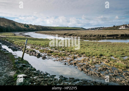 Un sentier à côté de la rivière gannel endommagé par l'usage continue par les chevaux. newquay ; Angleterre ; uk. Banque D'Images