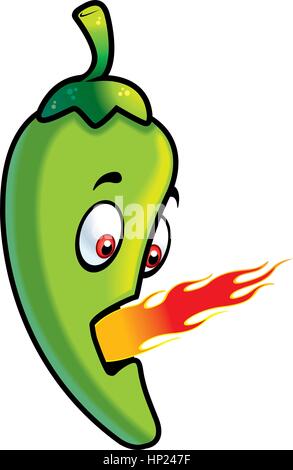 Un dessin animé de respiration. feu jalapeno vert Illustration de Vecteur