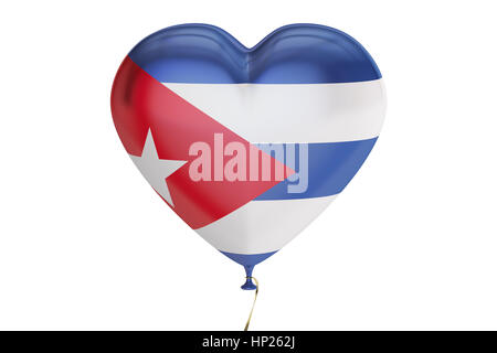 Ballon avec Cuba d'un drapeau en forme de cœur, rendu 3D isolé sur fond blanc Banque D'Images