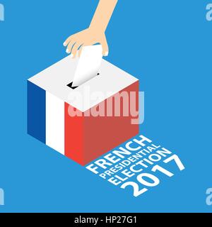 Élection présidentielle française 2017 Vector Illustration Télévision Style - Mettre la main du papier de vote dans l'Urne Illustration de Vecteur