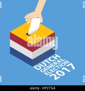 Élection générale 2017 néerlandais Vector Illustration Télévision Style - Mettre la main du papier de vote dans l'Urne Illustration de Vecteur