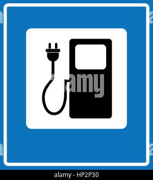 Station de recharge pour voitures électriques contre l'icône de signe bleu. Vector illustration. Télévision simplement bannière style. Illustration de Vecteur