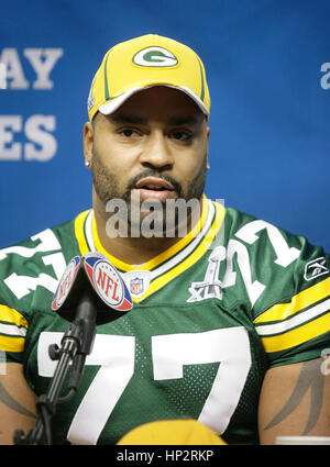 Green Bay Packers Cullen Jenkins au Super Bowl en journée des médias Cowboys Stadium le 1 février 2011 à Arlinton, Texas. Photo par Francis Specker Banque D'Images