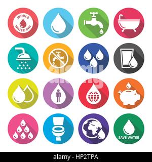 La Journée mondiale de l'eau - icônes écologie, concept vert Description Vector icons set d'eau, économiser de l'énergie isolated on white Illustration de Vecteur