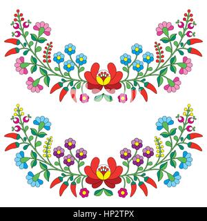 Floral motif folklorique hongrois - Kalocsai avec broderie fleurs et de paprika. Vector background - schéma traditionnel de Hongrie isoler Illustration de Vecteur