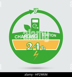 L'emblème de la station de charge automatique. Autour de l'horloge L'icône de la station de charge. Le design peut être utilisé comme un logo, une affiche, publicité, singboard. Élément du vecteur de Illustration de Vecteur