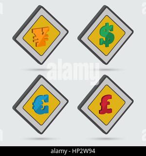 Сollection isométrique de quatre signes de devises du monde entier. Icônes isométrique. Élément du vecteur de la conception graphique Illustration de Vecteur
