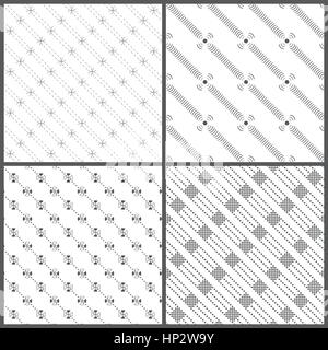 Modèle sans couture. Collection de quatre textures diagonale simple. La répétition des formes géométriques, des lignes, arcs, points, cercles, carrés. Monochrome. Bac Illustration de Vecteur