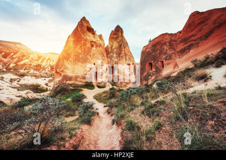 Panorama des formations géologiques uniques en Cappadoce, Turquie. Banque D'Images