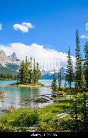 Île Spirit, lac Maligne, parc national Jasper, Alberta, Canada Banque D'Images