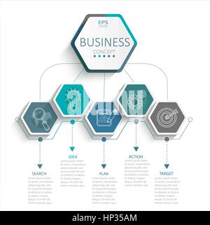 Vector illustration infographie 3D'hexagones modèle avec étiquette en papier, business template pour la présentation. Concept créatif pour l'infographie, diagramme, Illustration de Vecteur