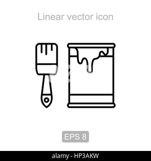 L'icône du pinceau et pot de peinture dans un style linéaire Illustration de Vecteur