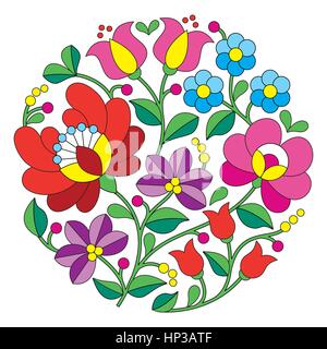 Kalocsai - broderie motif floral ronde folk hongrois. Vector background - schéma traditionnel de Hongrie isolated on white Illustration de Vecteur