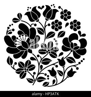 Kalocsai broderie noire - motif folklorique hongrois floral ronde. Vector background - schéma traditionnel de Hongrie isolated on white Illustration de Vecteur