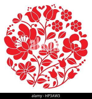 Kalocsai broderie rouge - motif folklorique hongrois floral ronde. Vector background - schéma traditionnel de Hongrie isolated on white Illustration de Vecteur