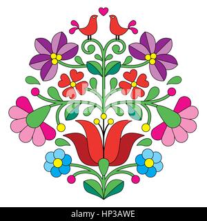 Kalocsai - broderie motif floral folk hongrois avec des oiseaux. Vector background - schéma traditionnel de Hongrie isolated on white Illustration de Vecteur