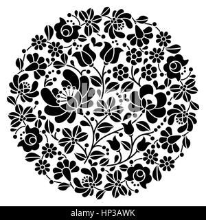 Kalocsai - broderie d'art populaire hongrois noir motif folk ronde à fleurs Illustration de Vecteur